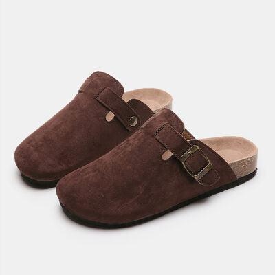 Suede Closed Toe Buckle Slide Shoes Trendsi   