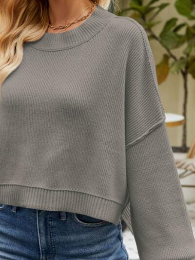 Round Neck Lantern Sleeve Sweater Sweaters Trendsi   