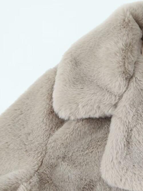 Faux Fur Lapel Coat with Pockets Coats Trendsi   