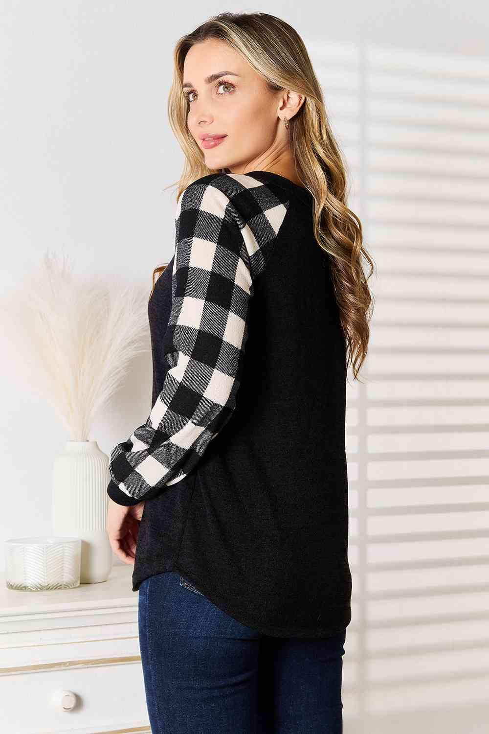 Sequin Reindeer Graphic Plaid Top Tops Trendsi   