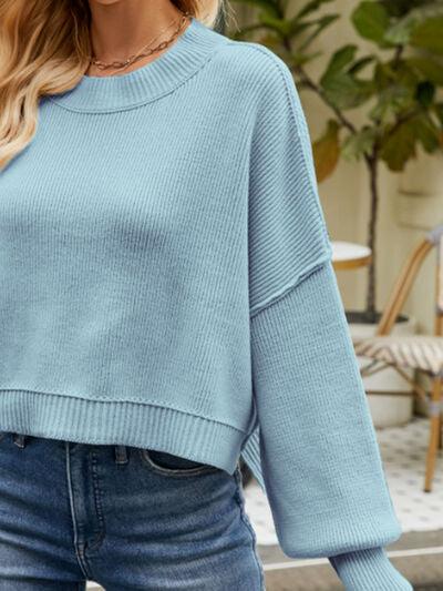 Round Neck Lantern Sleeve Sweater Sweaters Trendsi   