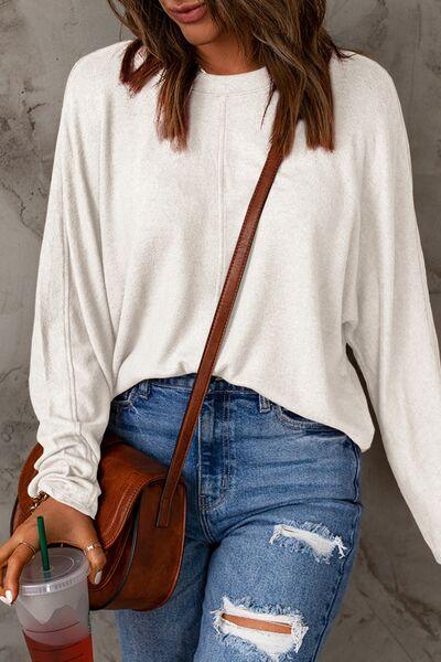 Round Neck Long Sleeve Cotton Top Tops Trendsi   