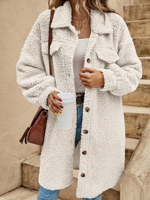 Collared Button Down Cozy Coat Coats Trend White S 