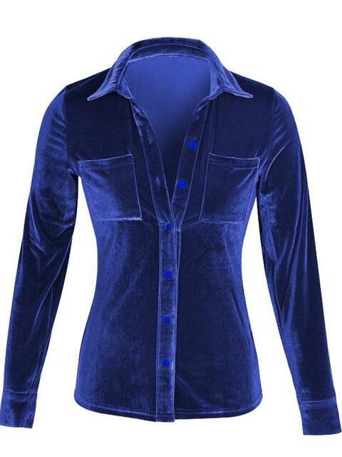 Button Up Collared Shirt with Breast Pockets Blouses Trend   