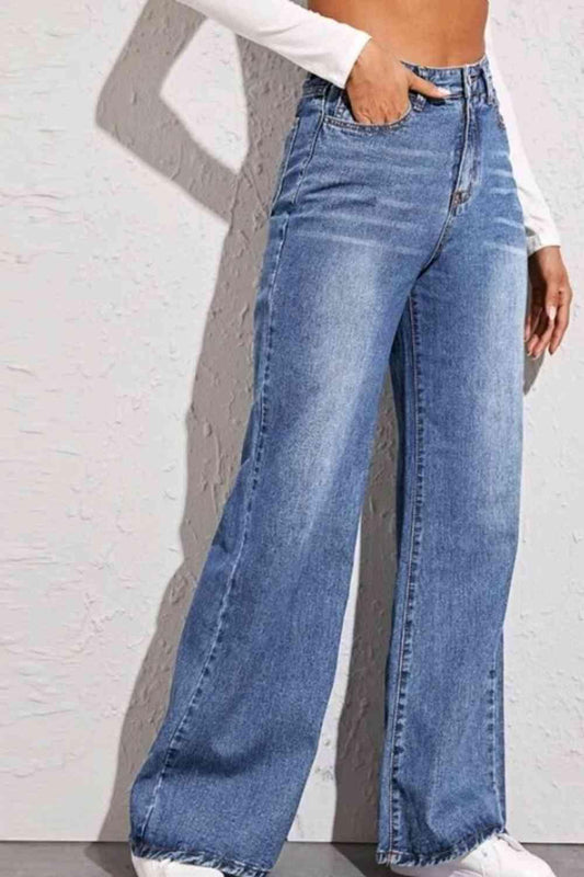 High Waist Wide Leg Jeans Jeans Trend Dusty  Blue XS 