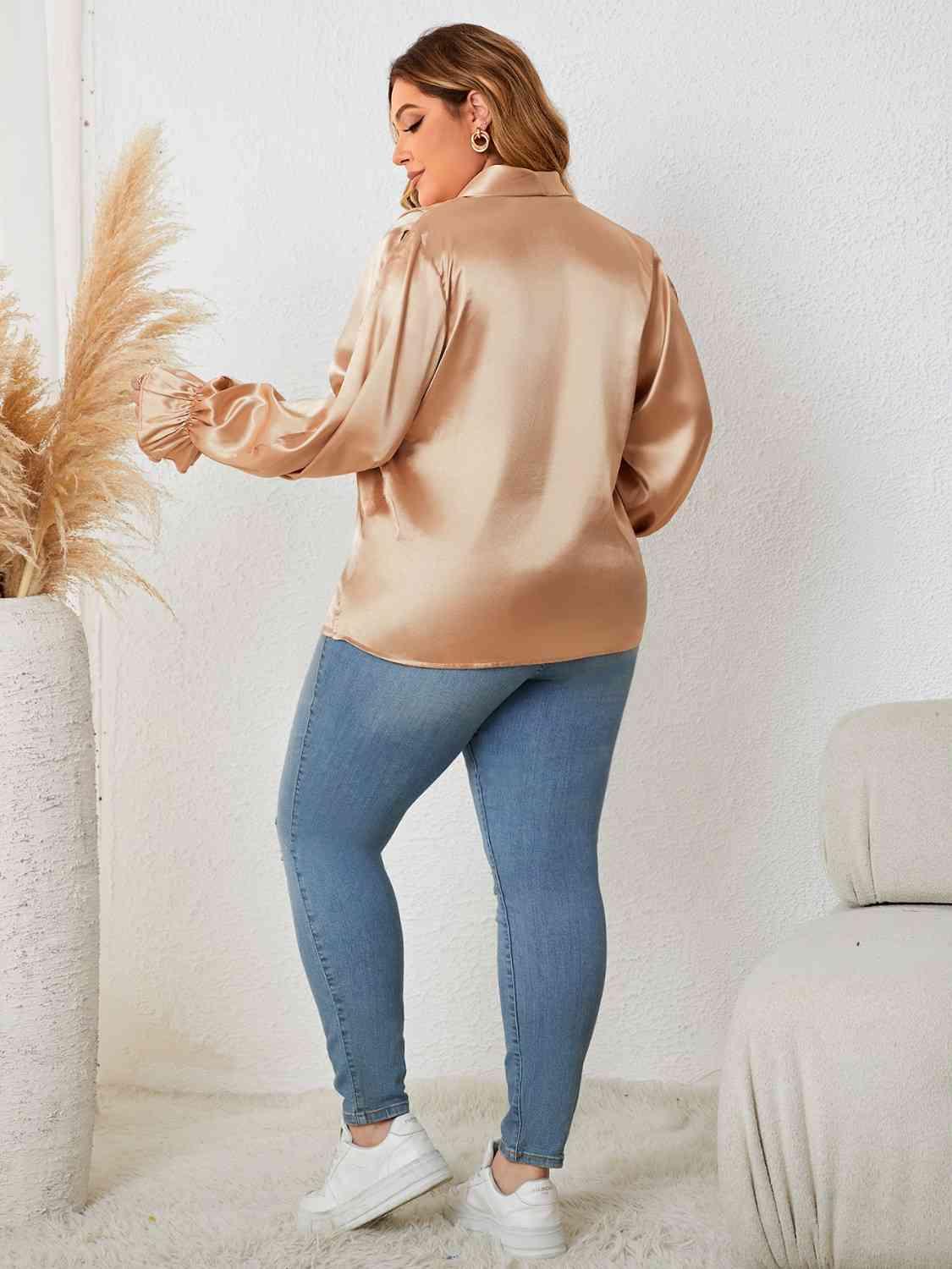 Surplice Neck Flounce Sleeve Blouse Tops Trendsi   