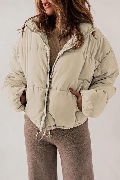 Zip Up Collared Neck Long Sleeve Winter Coat Coats Trendsi   