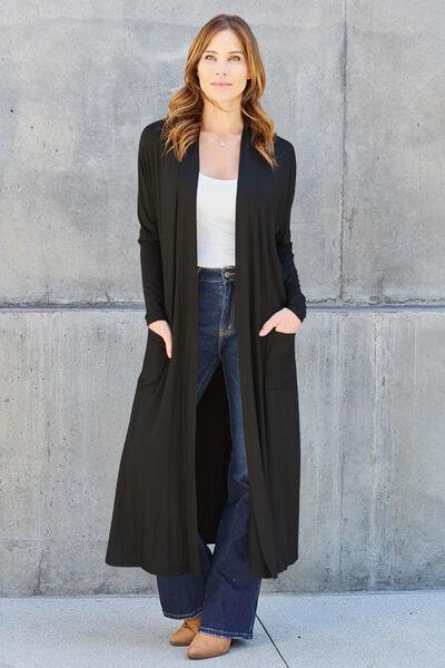 Maxi Open Front Long Sleeve Cardigan Cardigans Trendsi Black S 