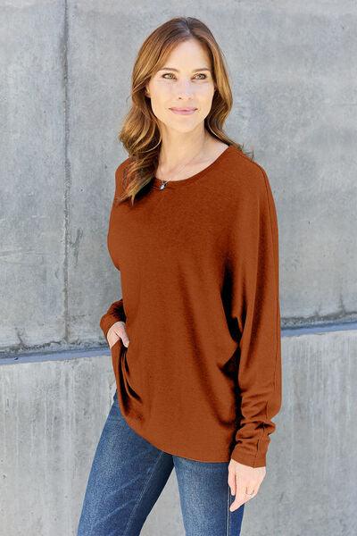 Round Neck Long Sleeve Cotton Top Tops Trendsi   