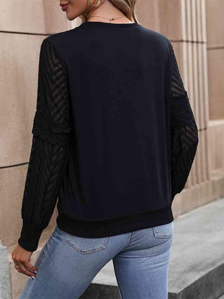 Round Neck Long Sleeve Blouse Blouses Trends   
