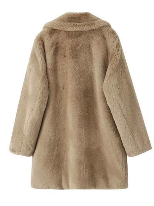 Faux Fur Lapel Coat with Pockets Coats Trendsi   