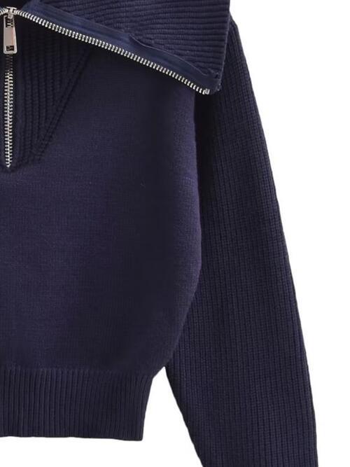 Half Zip Ribbed Collared Neck Knit Top Sweaters Trendsi   