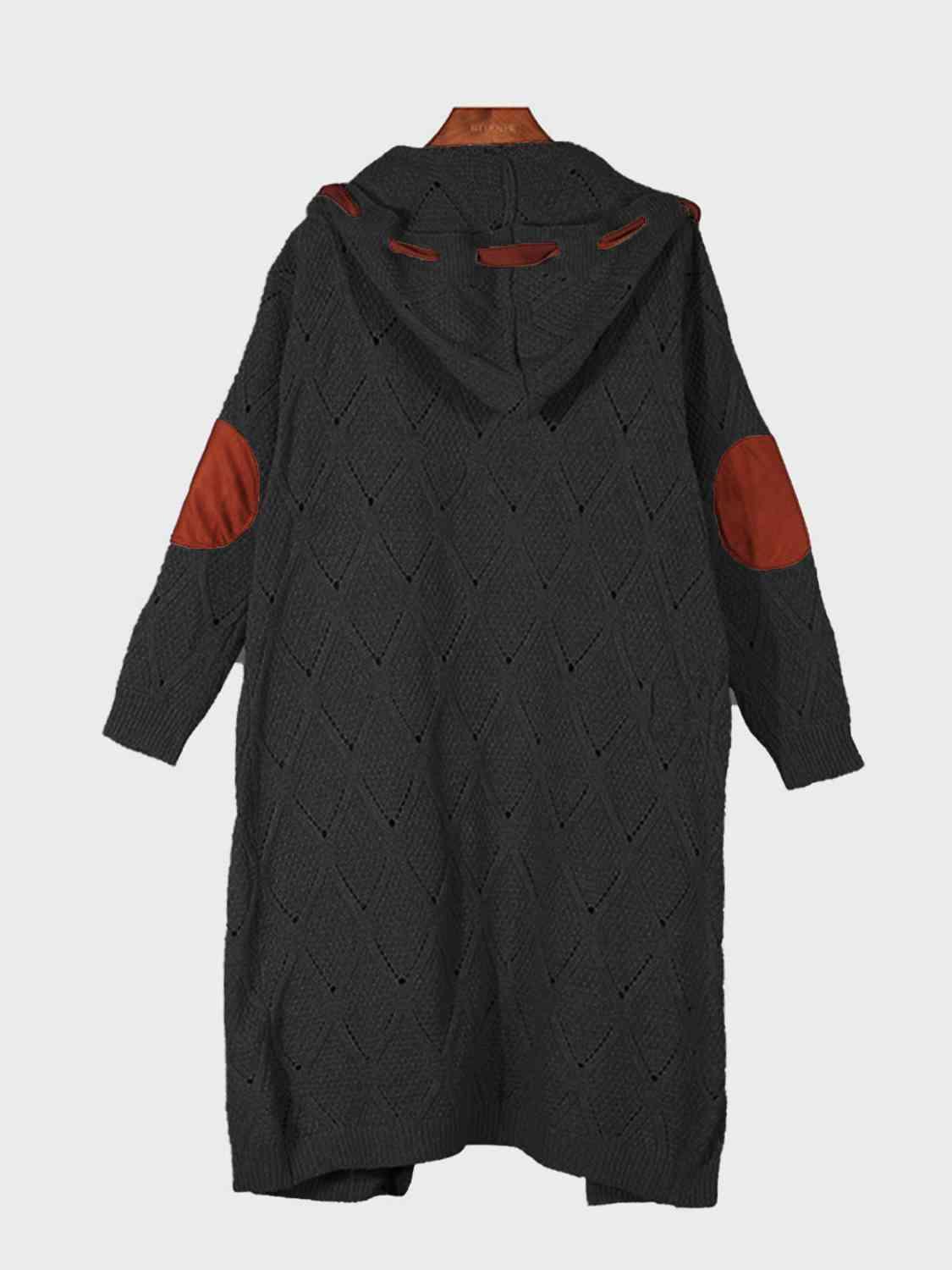 Openwork Long Sleeve Open Front Hooded Cardigan Cardigans Trendsi   