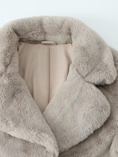 Faux Fur Lapel Coat with Pockets Coats Trendsi   