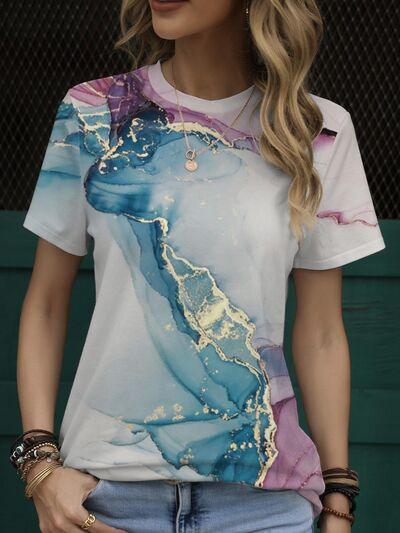 Printed Round Neck Short Sleeve T-Shirt T-Shirts Trends Multicolor S 