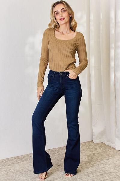 Ribbed Long Sleeve Shirt Tops Trendsi   