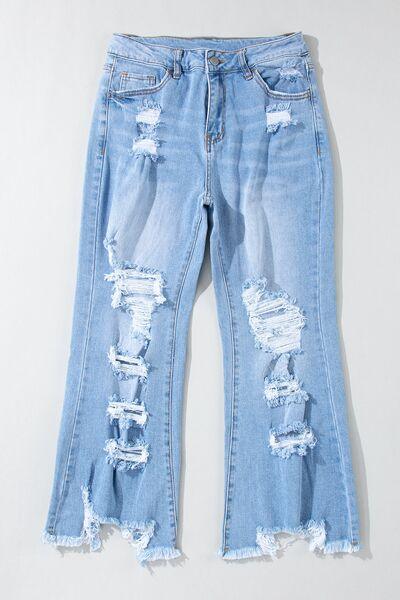 Distressed Raw Hem Jeans with Pockets Jeans Trendsi   