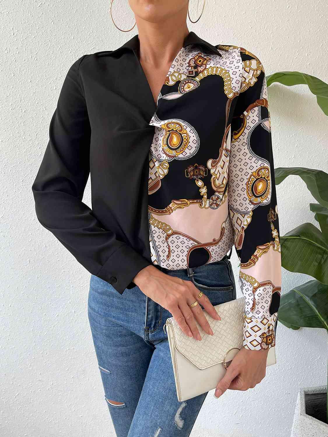 Twist Front Collared Blouse Tops Trendsi   