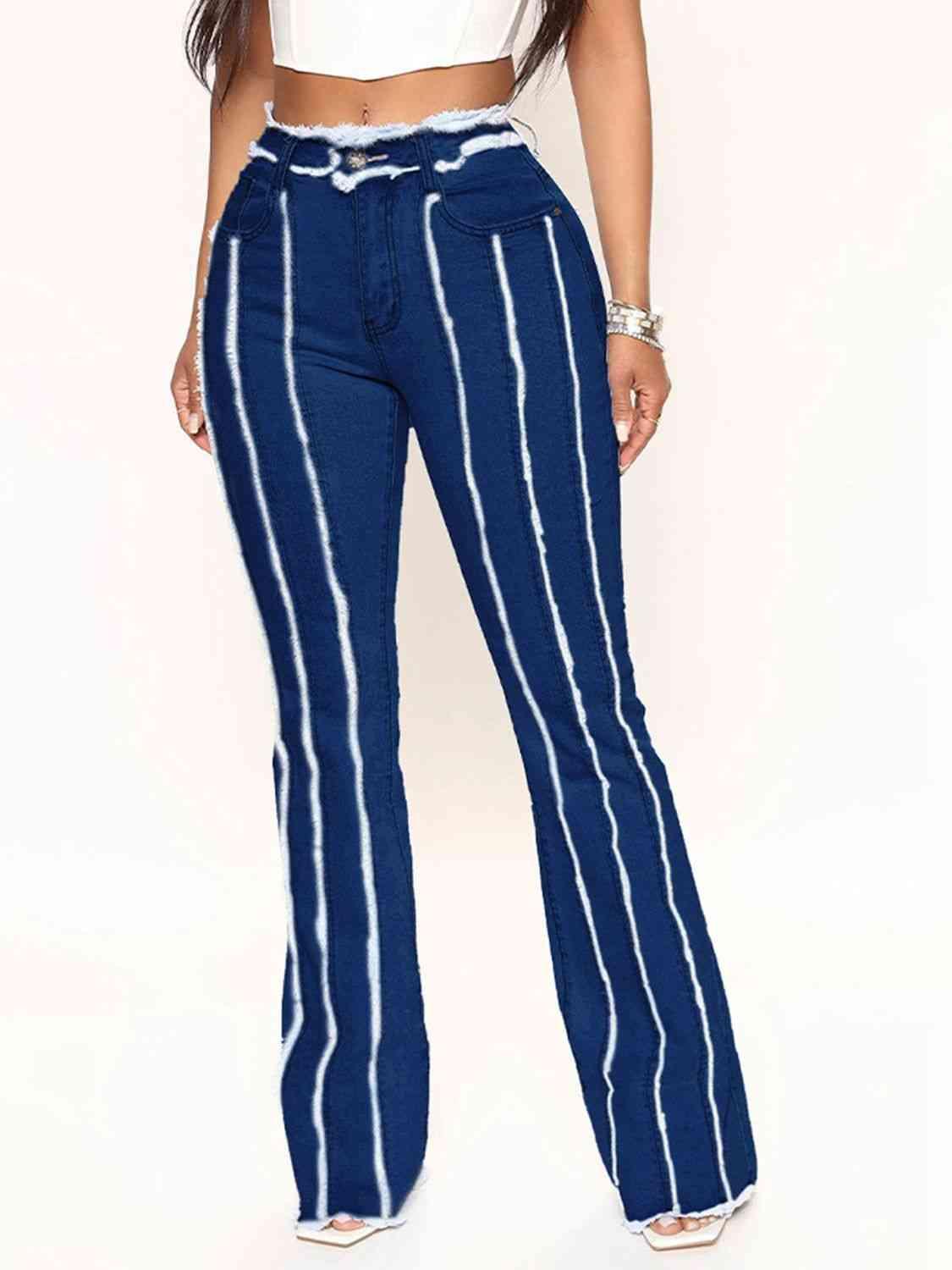 Striped Raw Hem Jeans Jeans Trendsi   