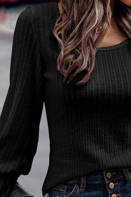 Scoop Neck Long Sleeve Blouse Blouses Trends   