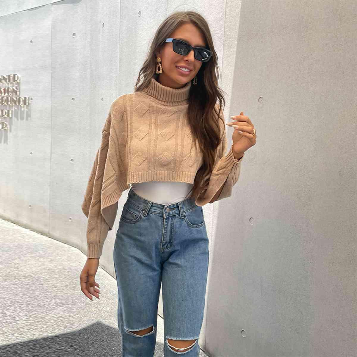 Turtleneck Cropped Sweater Tops Trendsi   