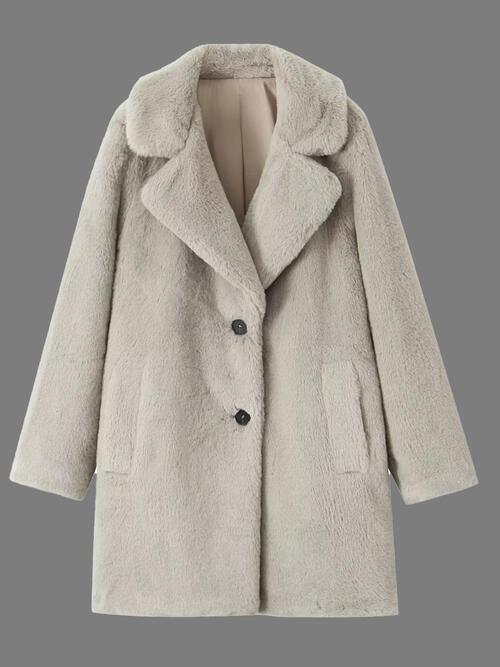 Faux Fur Lapel Coat with Pockets Coats Trendsi Light Gray S 