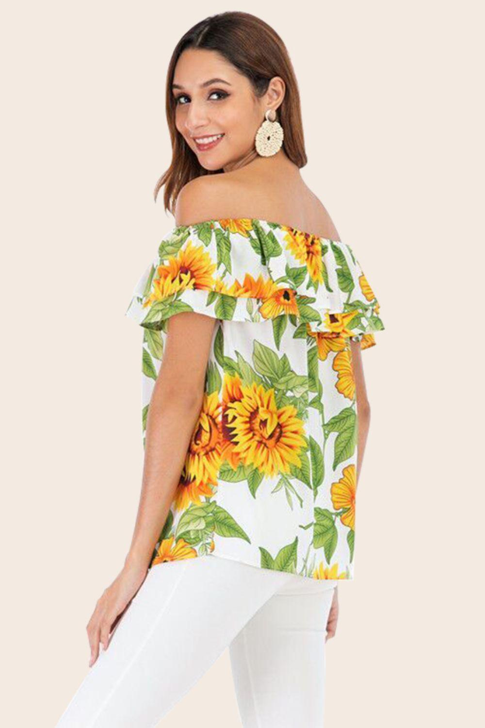 Floral Off-Shoulder Layered Blouse Blouses White   
