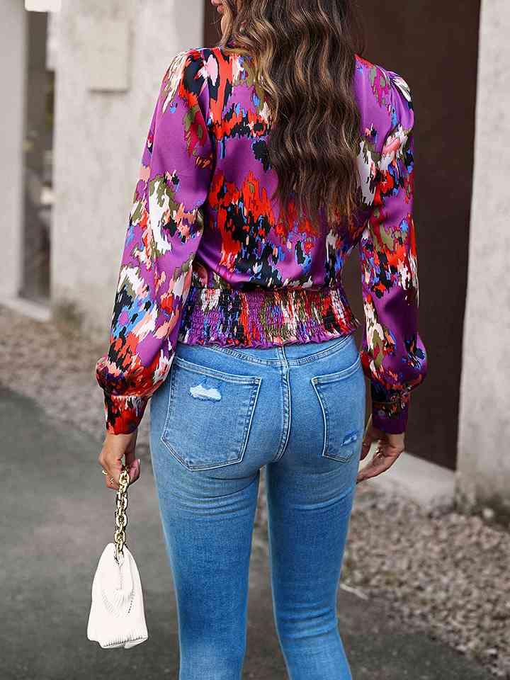 Printed Long Sleeve Wrap Look Blouse Blouses Trendsi   