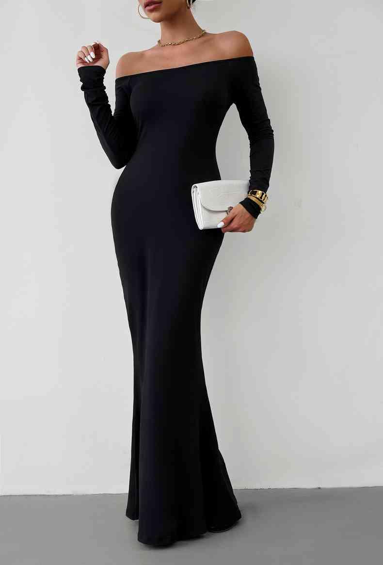Off-Shoulder Long Sleeve Maxi Dress Dresses Trendsi   