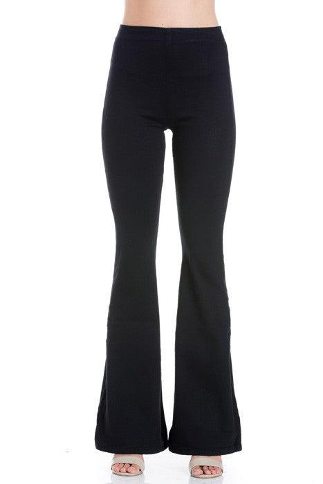Zipper Back Denim Flare Pants Pants O2 Denim Black 24 