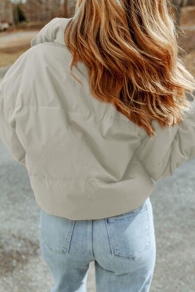 Zip Up Collared Neck Coat with Pockets Coats Trendsi   