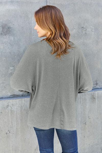 Round Neck Long Sleeve Cotton Top Tops Trendsi   