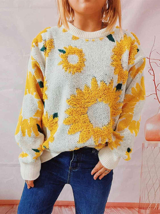 Sunflower Dropped Shoulder Long Sleeve Sweater Tops Trendsi Banana Yellow S 