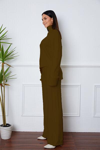 Turtleneck Dropped Shoulder Top and Pants Sweater Set Pant Set Trends   