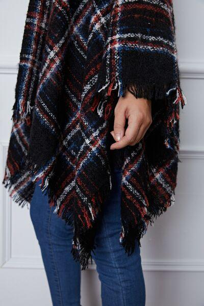 Turtleneck Plaid Raw Hem Poncho Sweater Tops Trendsi   