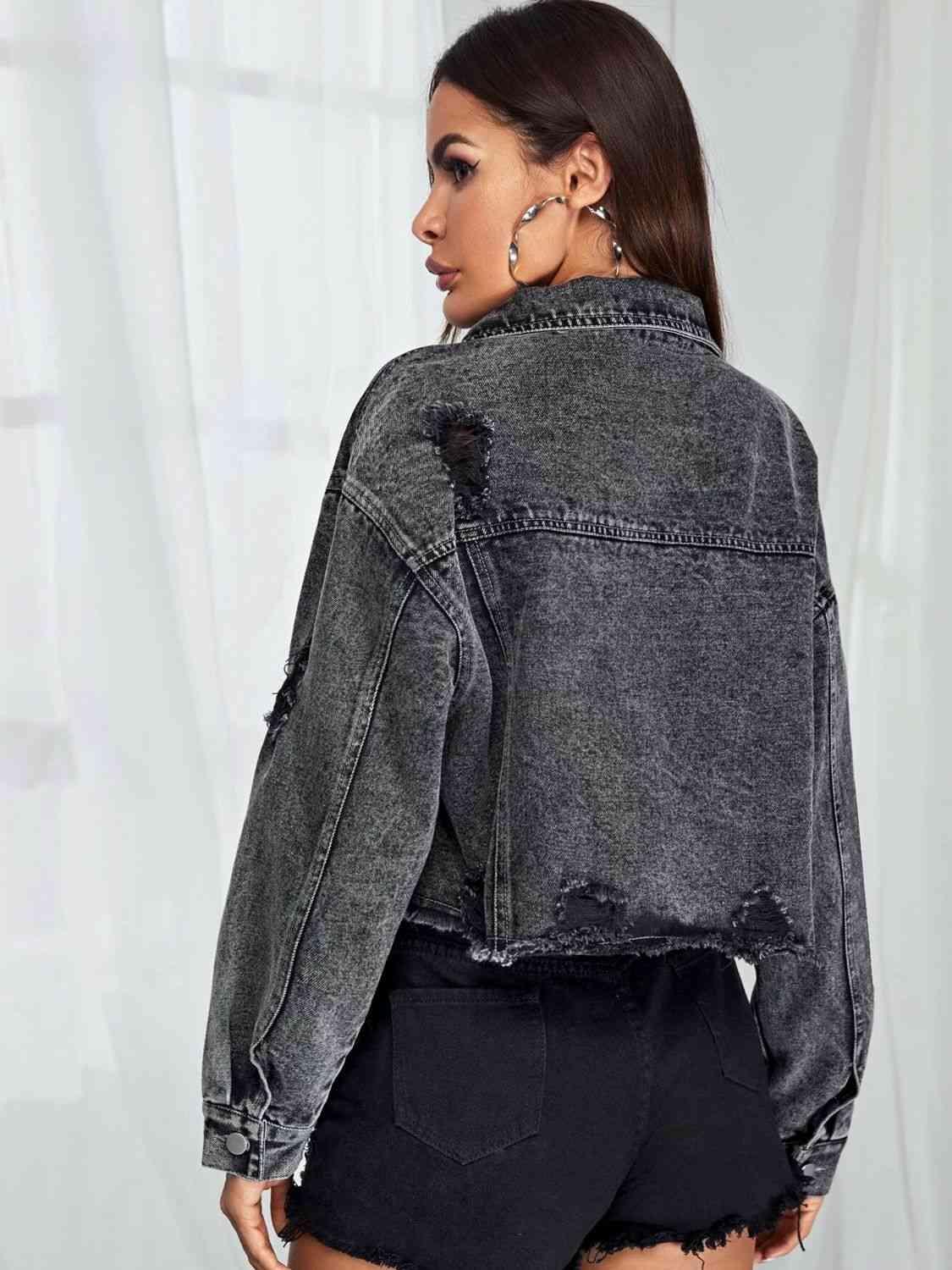 Cropped Denim Jacket Jackets Trendsi   