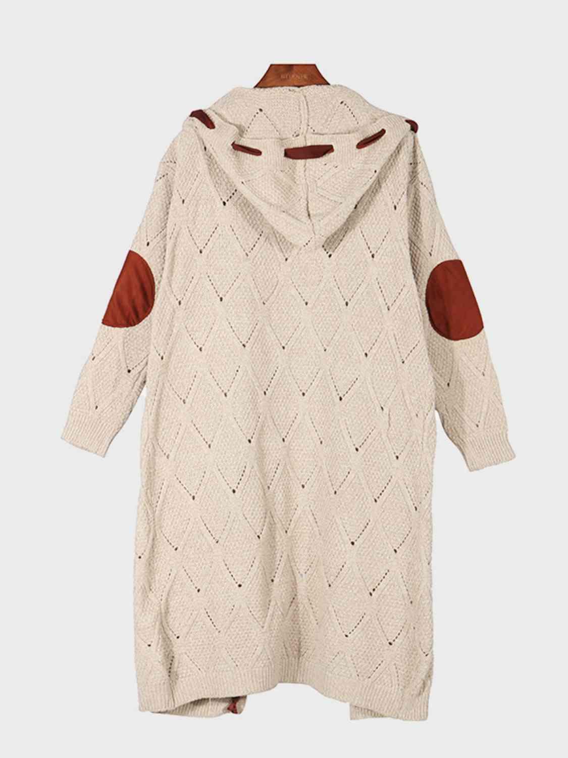 Openwork Long Sleeve Open Front Hooded Cardigan Cardigans Trendsi   