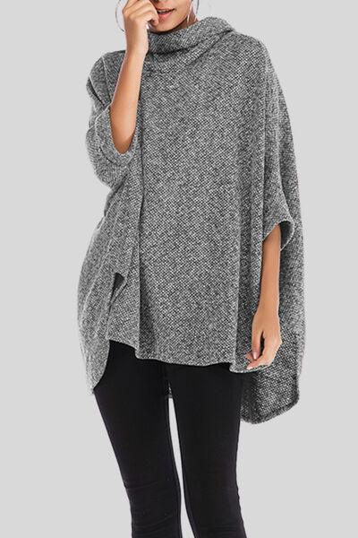 Turtleneck Batwing Sleeve Sweater Tops Trendsi Light Gray One Size 