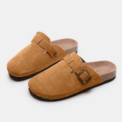 Suede Closed Toe Buckle Slide Shoes Trendsi   