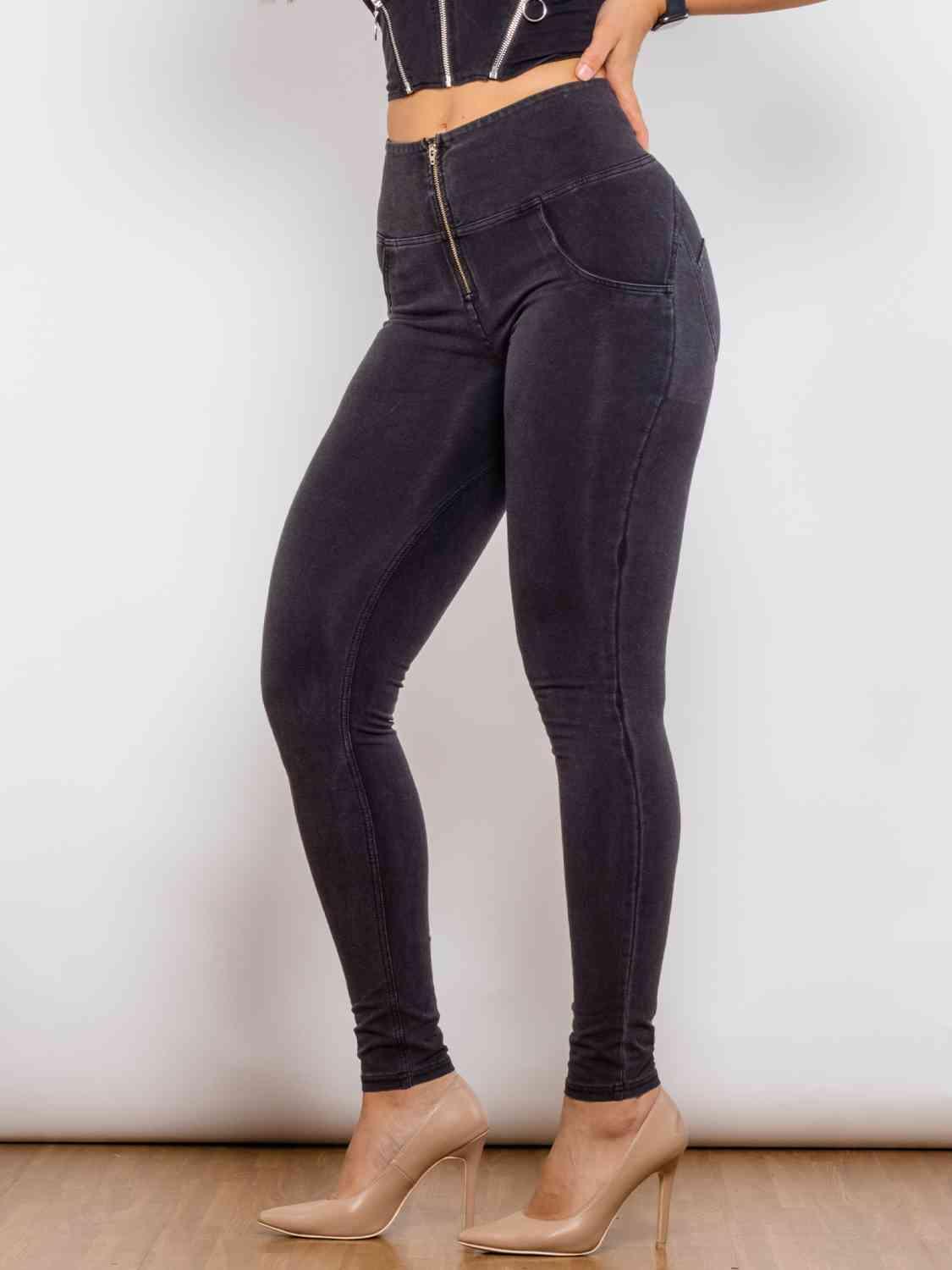Zip-Up Skinny Jeans Jeans Trendsi   