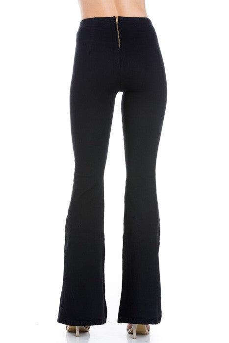 Zipper Back Denim Flare Pants Pants O2 Denim   