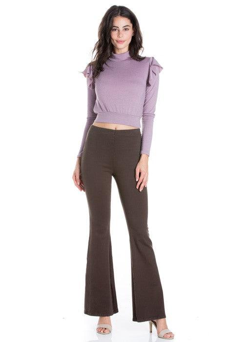 Zipper Back Denim Flare Pants Pants O2 Denim   