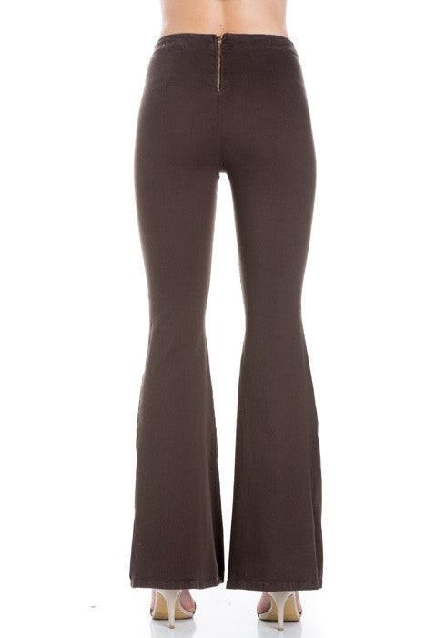 Zipper Back Denim Flare Pants Pants O2 Denim   