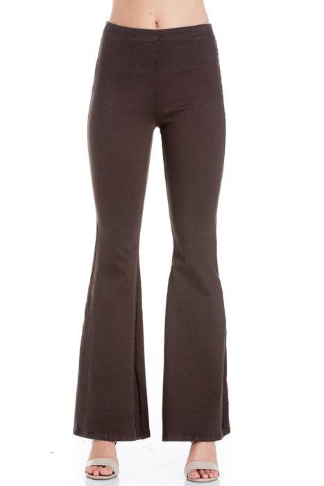 Zipper Back Denim Flare Pants Pants O2 Denim CHOCOLATE 24 