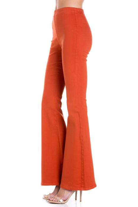 Zipper Back Denim Flare Pants Pants O2 Denim Rust 24 
