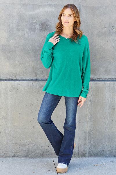 Round Neck Long Sleeve Cotton Top Tops Trendsi   