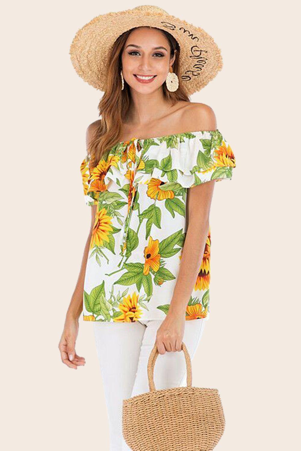 Floral Off-Shoulder Layered Blouse Blouses White   