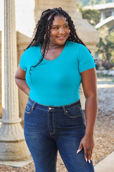 Round Neck Short Sleeve Bodysuit Bodysuits Trendsi   