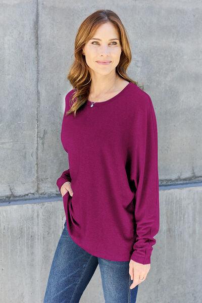Round Neck Long Sleeve Cotton Top Tops Trendsi   