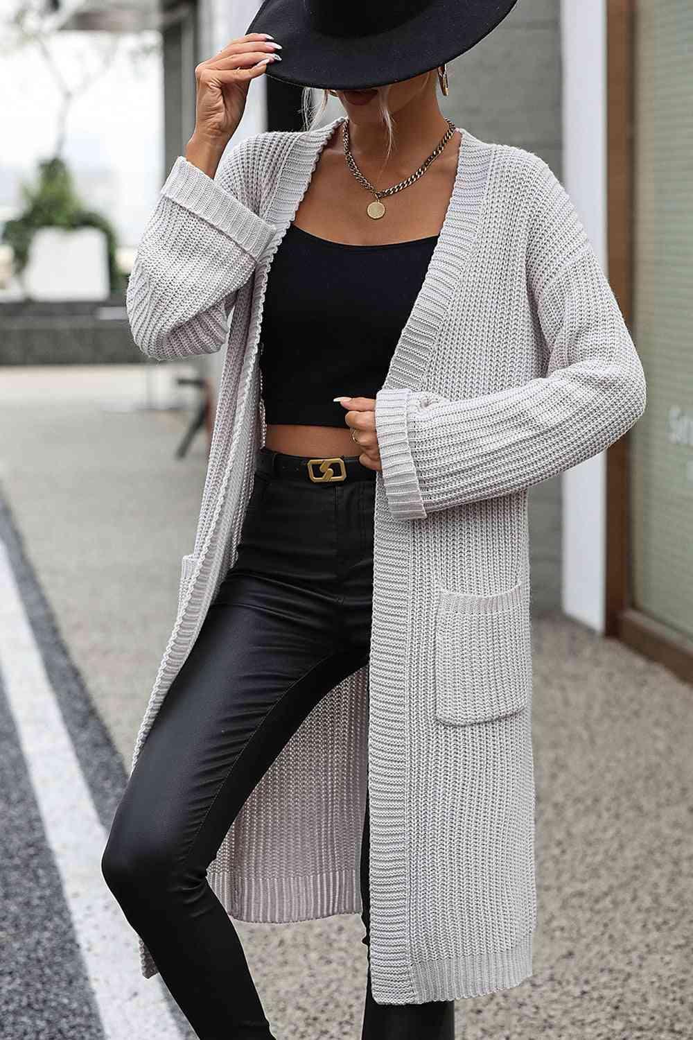Lightweight Cardigan with Pocket Cardigans Trendsi Light Gray S 